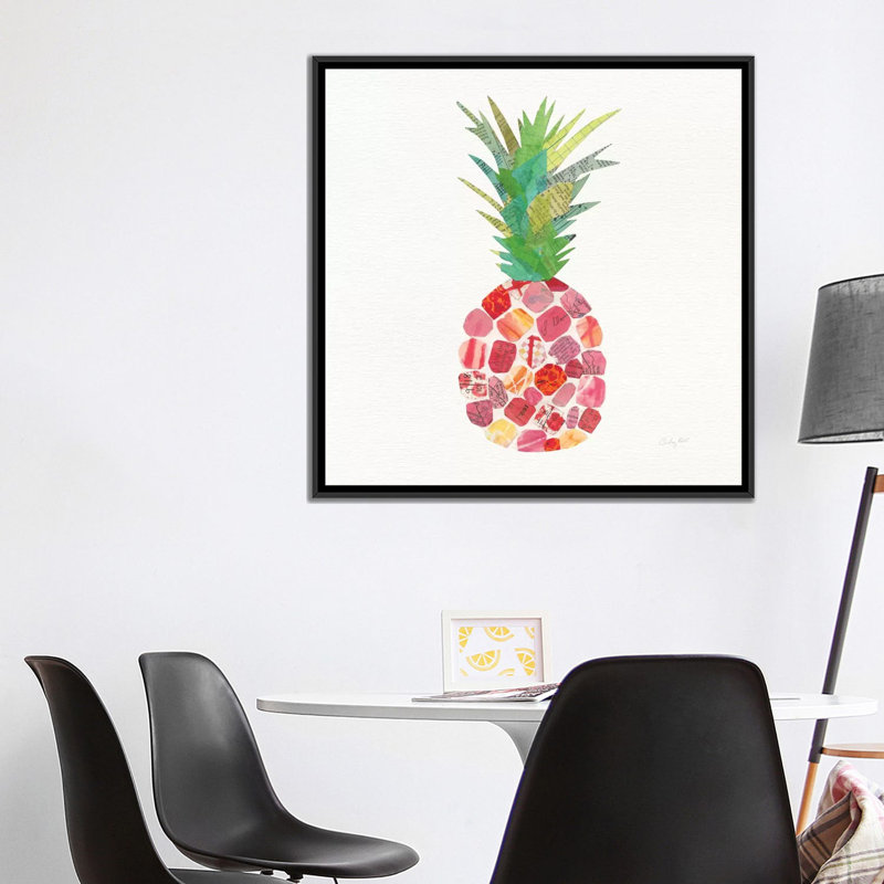 « tropical fun ananas i », impression sur toile, H 18 po x l 18 po x P 1,5 po, Toile avec cadre noir, Pas de tapis
