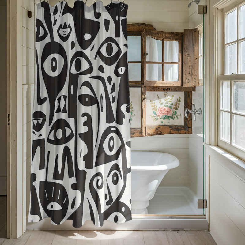 Creative Face Motifs - Rideau de douche standard 1 pièce, H 74 po x l 71 po