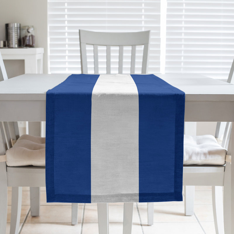 Chemin de table New York, 90 po x 16 po, Bleu royal / blanc / bleu royal, Polyester