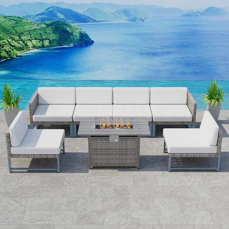 Kamyla Wicker 6 - Person Modular Patio Conversation Sets with Cushions, Brown