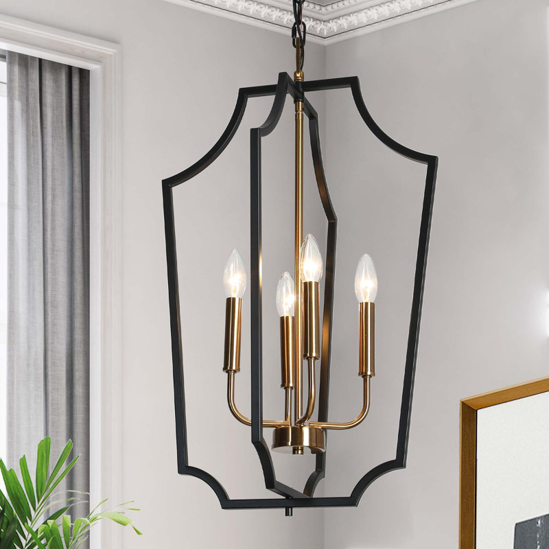 Lustre lanterne noire et dorée à 4 lumières Kaylaa, Géométrique
