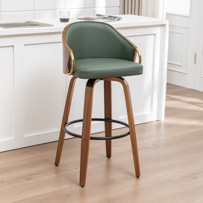 Swivel Upholstered Poplar Upholstered and Solid Wood Bar Stool with Solid Wood Frame