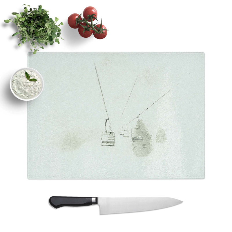 Tempered Glass Ski Lift in Morillon France Chopping Board, 28.5 cm W x 20 cm L