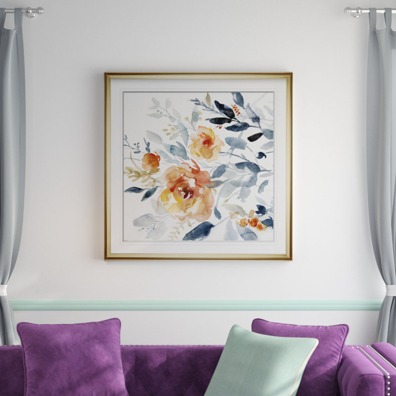 «Flowering Branches II», peinture, H 16 po x l 16 po x P 2 po, Encadrement doré