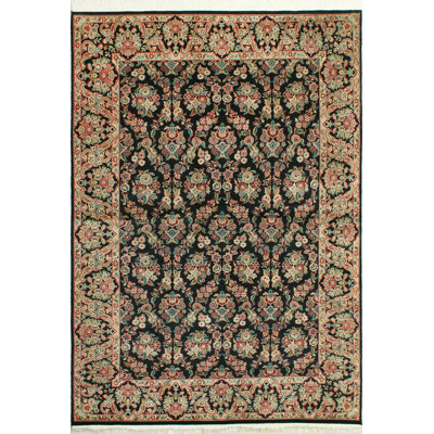 Tapis noir / ivoire fabriqué à la main teint dans la masse de légumes Salem, 6 pi 1 po x 9 pi 1 po