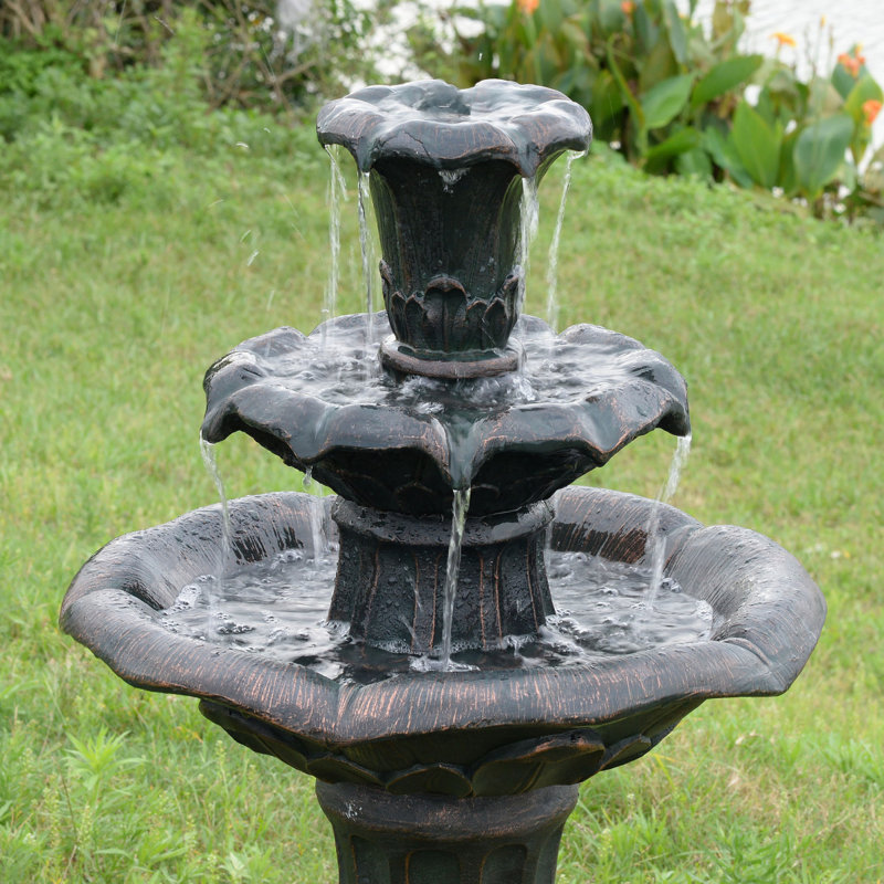 38" Outdoor 3-Tier Lily Birdbath Outdoor Water Fountain with Cascading Water and Adjustable Pump