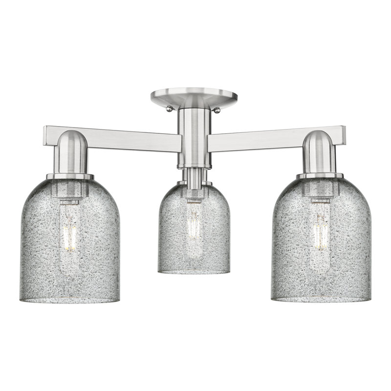 Arcadia - Mathilda - Plafonnier semi-encastré 3 lumières avec abat-jour Mouchette, Nickel satiné brossé, Gris anthracite