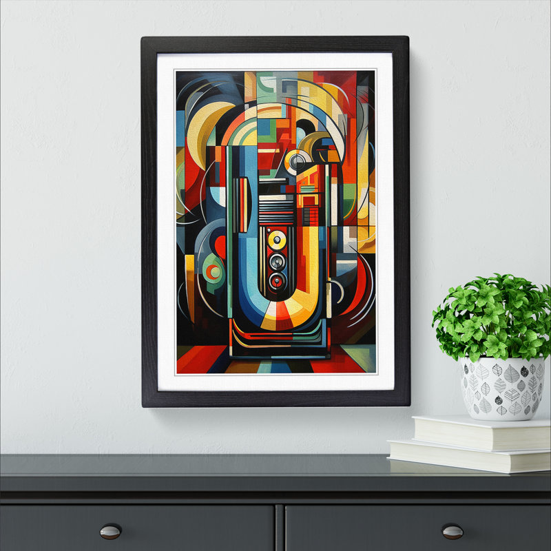 Jukebox Cubism - Framed Print, 64cm H x 46cm W x 2cm D, Black 