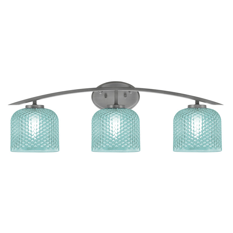Kurve 3 Light Bath Bar With 6" Textured Glass, Silver, Teal