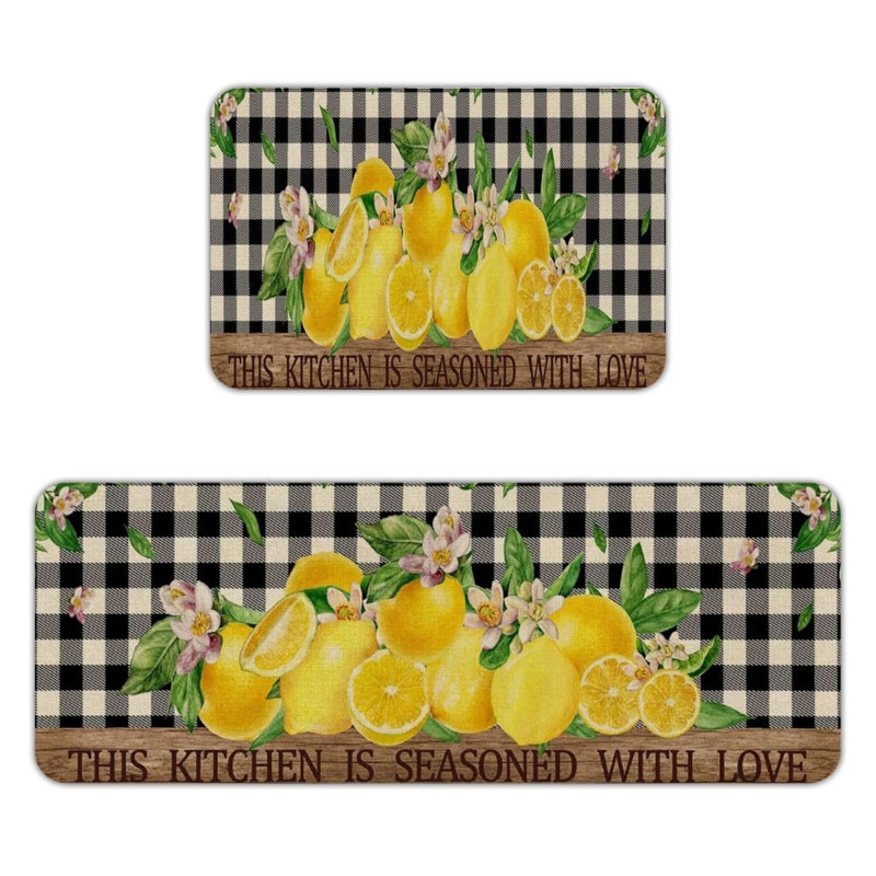 Ensemble de 2 tapis antidérapants en flanelle Bright Lemon Buffalo