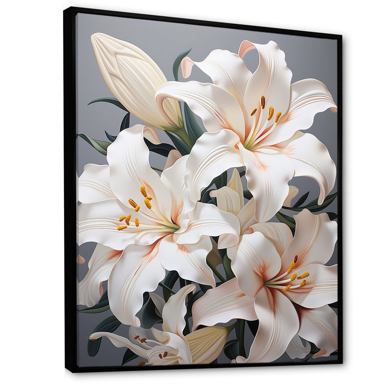 Sérénade blanche beauté des lis I, Cadre flottant noir, H 44 po x l 34 po
