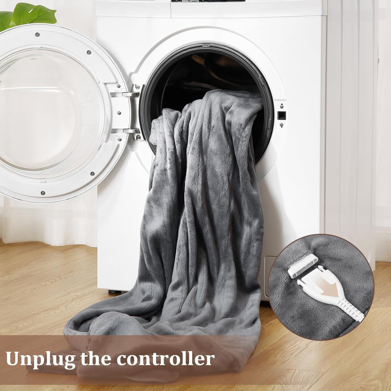 Couverture chauffante électrique, flanelle douce super confortable chauffée avec 4 niveaux de chauffage rapide et 4 heures d'arrêt automatique