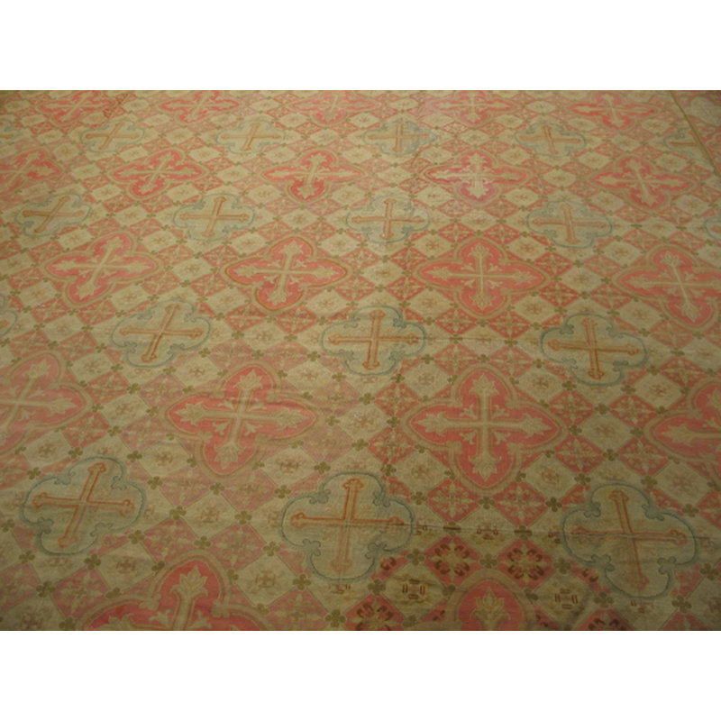 Large Antique 19th Century Allover Geometric French Flatweave Needlepoint Carpet