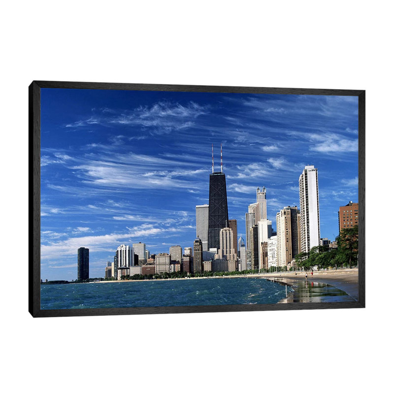 Downtown Chicago - Print on Canvas, Black Floater Framed, 101.6 cm H x 66.04 cm W