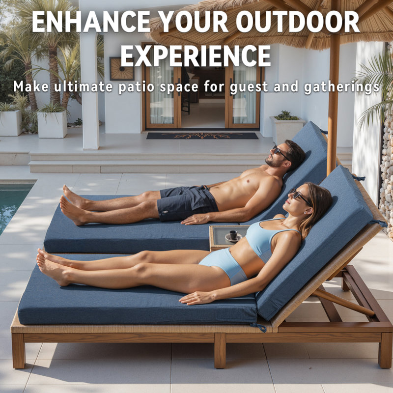 Forbell Outdoor Weather-Resistant 3.5" Chaise Lounge Seat Cushion - Back Cushions And Seat Cushions, 1, Blue