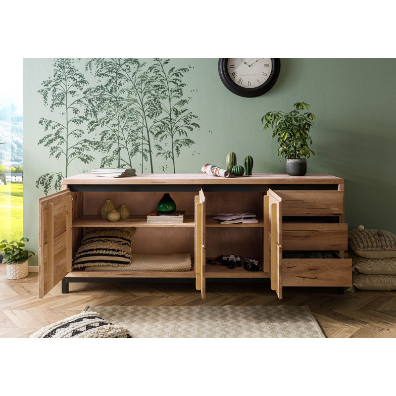 Villanders 210cm Solid Wood Sideboard, Grey/Brown/Blue