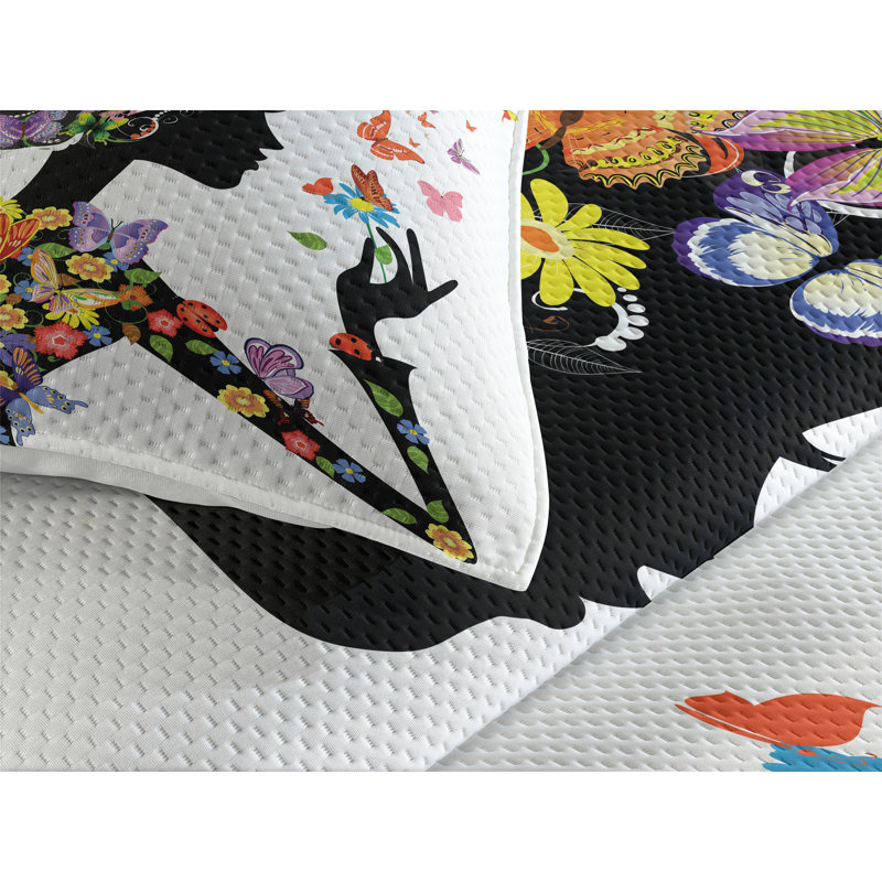 Butterflies Floral Coverlet, King Bedspread + 2 Shams