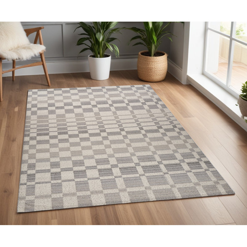 Tapis à carreaux gris et beige 4 pi x 6 pi
