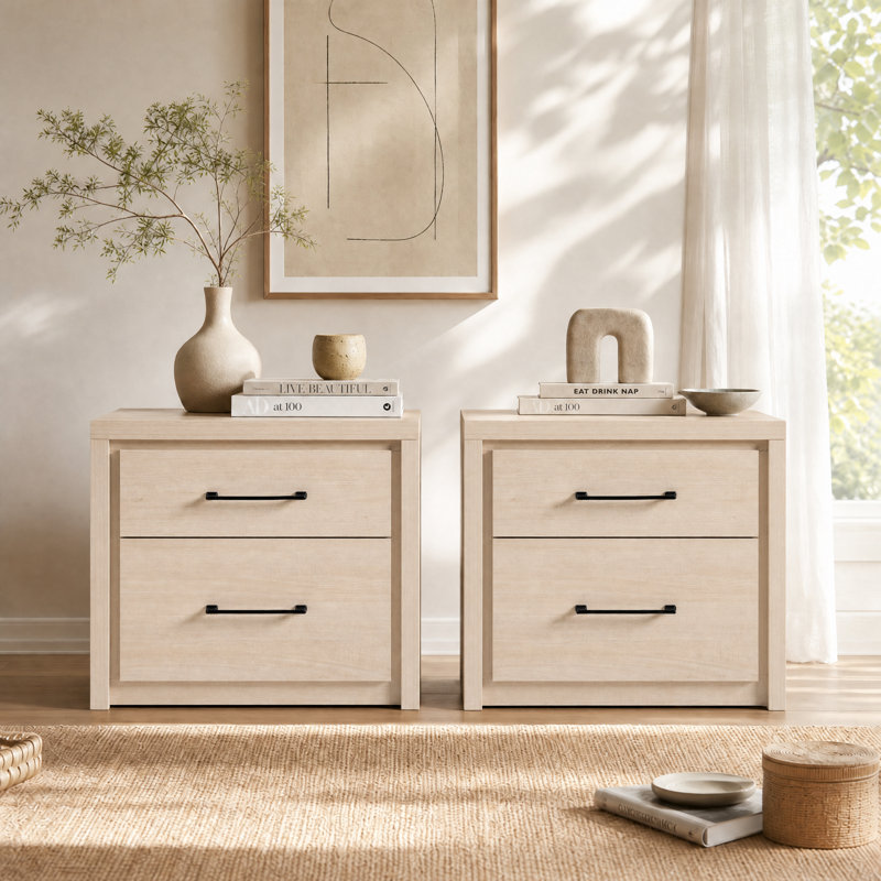 68.6cm W Bedside Table, Set of 2, Ivory White