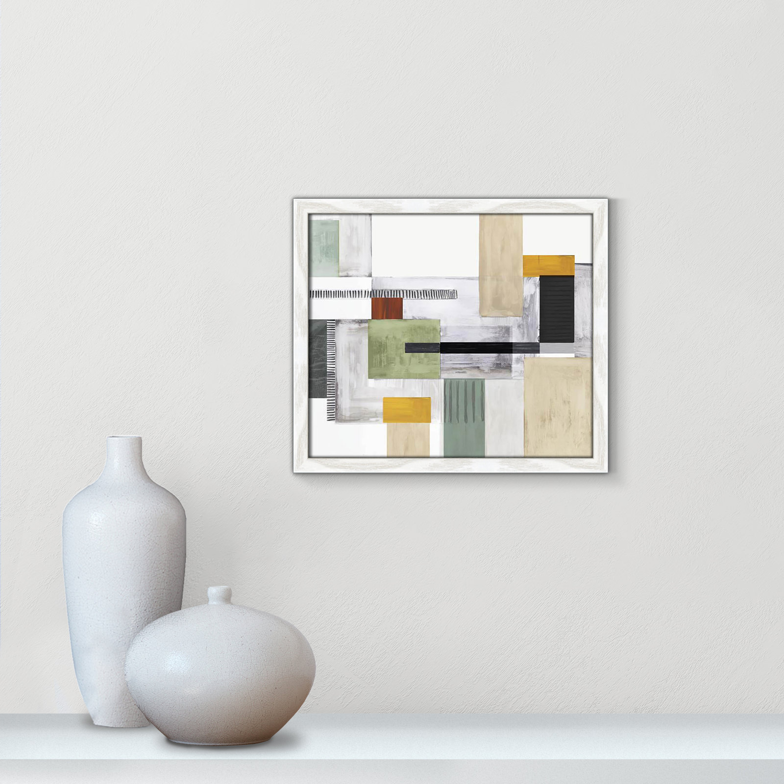Playful Blocks by Tom Reeves, No Mat, 13" H x 15" W x 0.75" D, White Slim Picture Framed