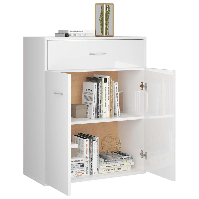 Drora 2 - Door Rectangle Accent Cabinet, High Gloss White