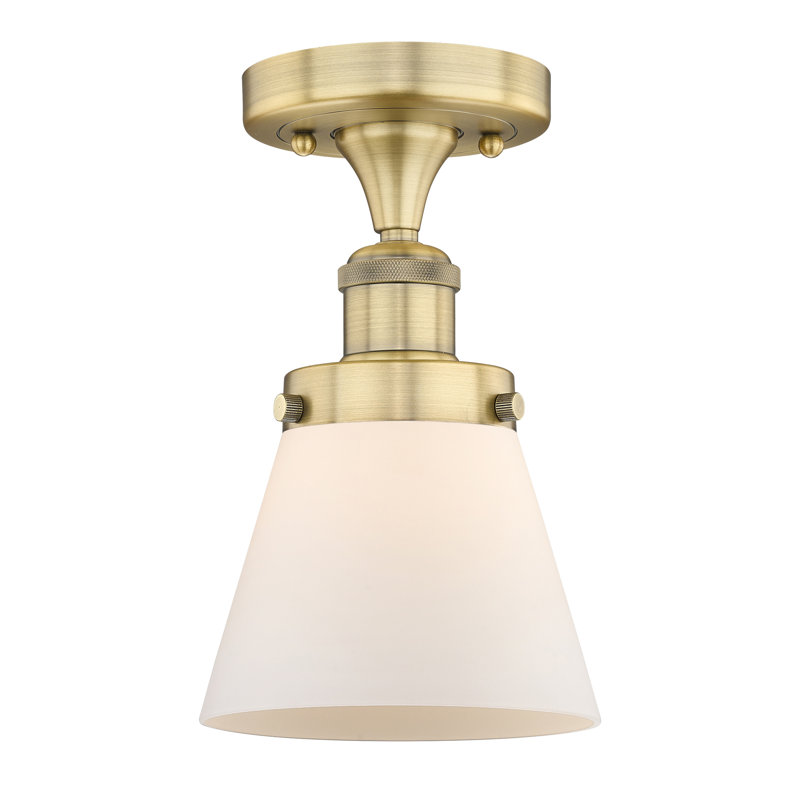 Plafonnier semi-encastré 1 lumière Cone, Blanc mat, Laiton brossé