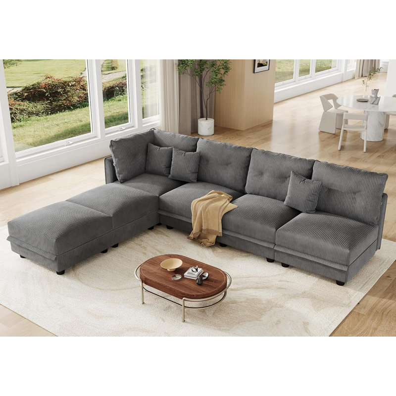 Degennaro 6 Seat Corduroy Convertible Modular Sectional Sleeper With Storage, Gray Corduroy