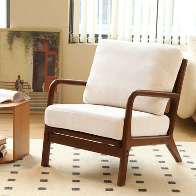 Cute Accent Chair with Solid Wood Legs, Living Room Chair with Soft Fabric Cushion, Cozy Bedroom Chair, Comfy Armchair Reading Chair for Apartment, Waiting Room, Balcony