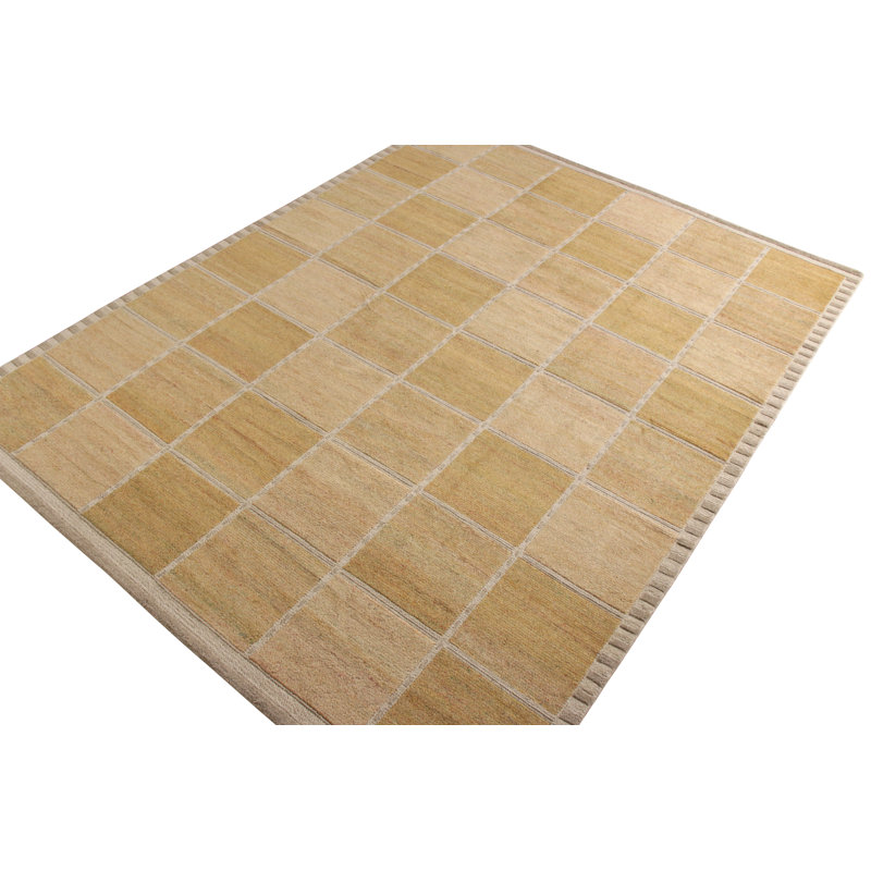 Scandinavian Hand Knotted Wool Geometric Area Rug, Rectangle 12' x 18'