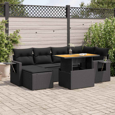  Ensemble de canapé de jardin avec accoudoirs réglables en rotin PE noir
