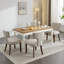 Ensemble de chaises de salle à manger de style Mid-Century moderne, ensemble de 2 chaises d'appoint rembourrées en tissu de lin ferme avec dossier en cuivre, chaises de cuisine avec structure en bois franc-1467824470