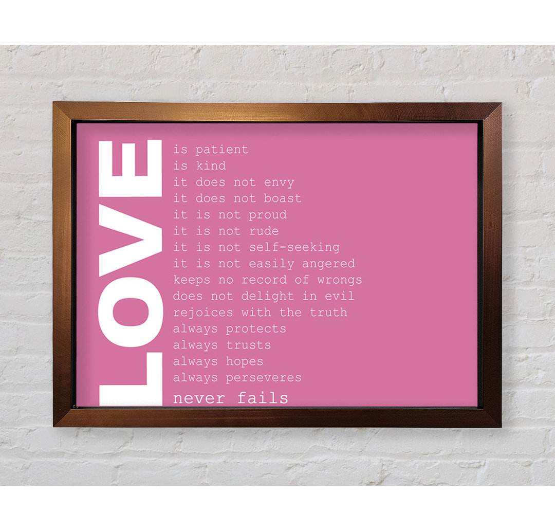 Loyalton Love Quote Love Never Fails Lime Green Gerahmter Druck Wandkunst