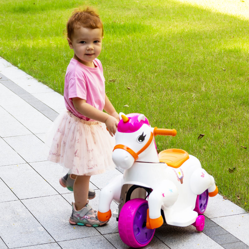 6V Kids Ride on Toys, Battery Powered Unicorn Cars with Music, Training Wheels, Rose