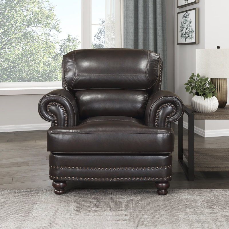 Boldman 43.5" Traditional Accent Chair with Breathable Faux Leather, Nailhead Trim, High-Density Foam over Pocket Coils