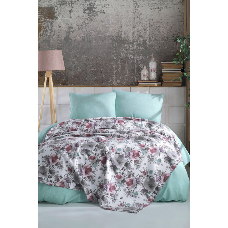 Ensemble de housse de couette 100% coton rose / gris / bleu 4 pièces Aspenson