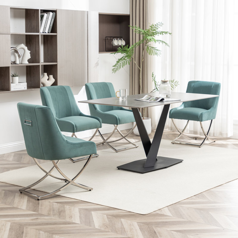 Chaise d'appoint rembourrée en velours Elian, Vert, 4
