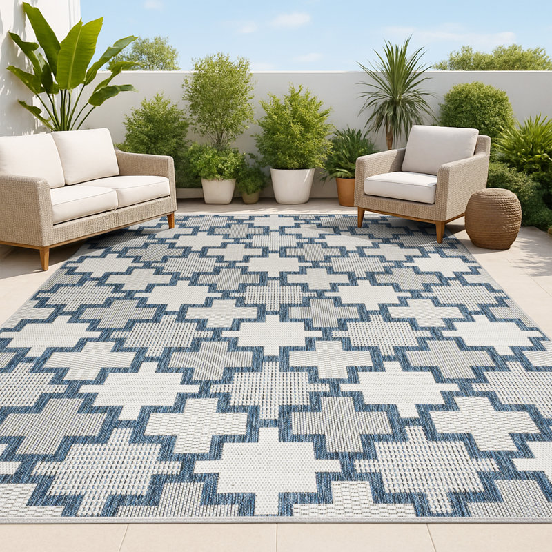 Tapis bleu marine / crème Kaliee, Rectangle 5 pi 3 po x 7 pi 7 po