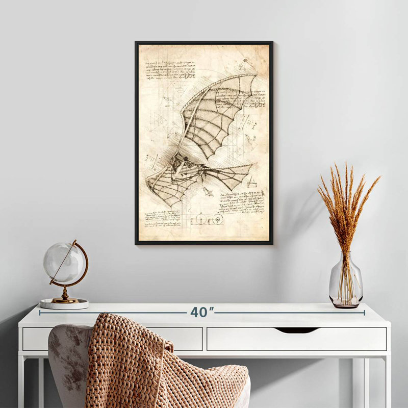 Machine volante Leonardo Da Vinci, Cadre flottant noir, 17 po x 25 po