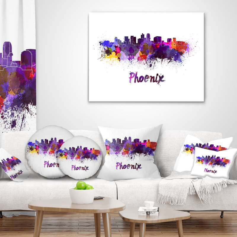 Phoenix Skyline - Coussin décoratif imprimé paysage urbain, 18 po x 18 po, Carré