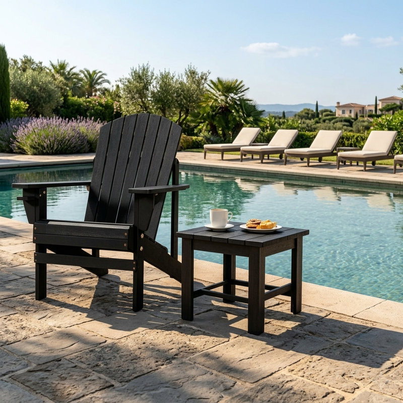 Chaise Adirondack moderne en bois avec porte-gobelet, chaise haute capacité 330 lb pour patio et terrasse, chaise longue ergonomique à haut dossier, noir