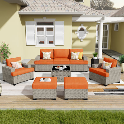 Wicker/Rattan 5 - Person Seating Group With Cushions