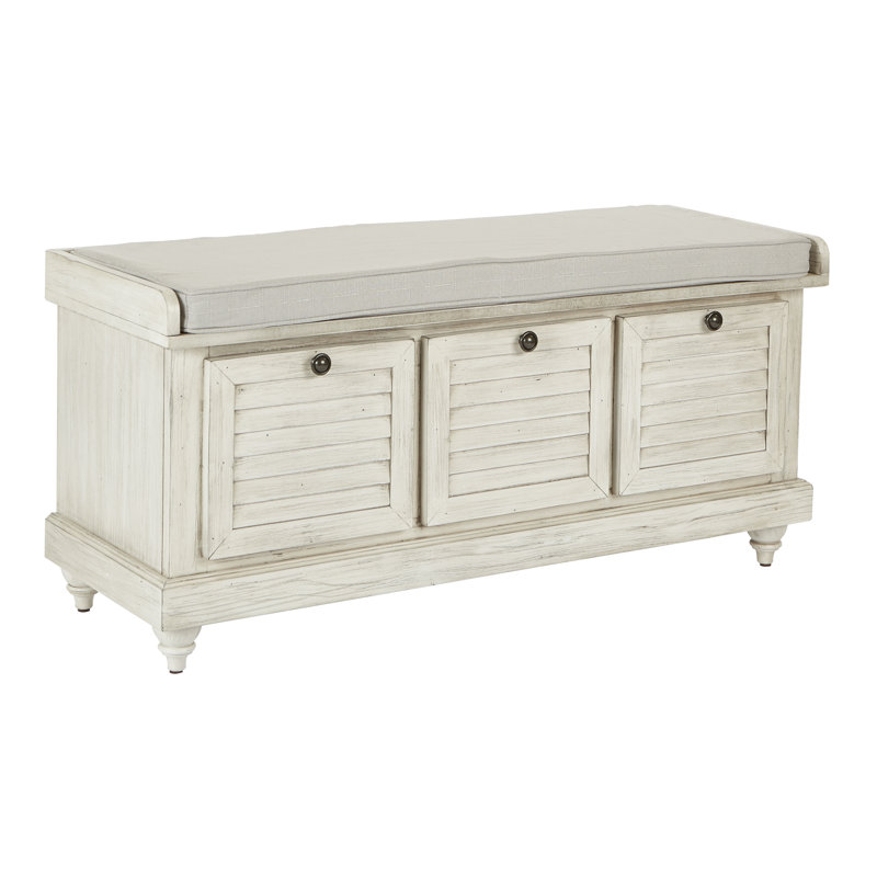 Banc de rangement à couvercle rabattable Almira, Blanc délavé, Gris