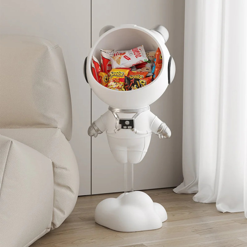 Astronaut Resin Figurine Floating Side Table with Storage Modern Novelty White Floor Table Premium Resin and Acrylic Work of Art for Books Mementos Decor