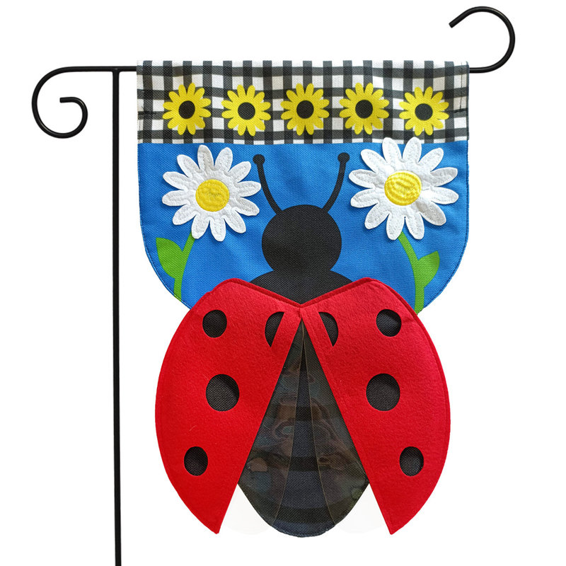 Sculpted Ladybug Burlap Garden Flag