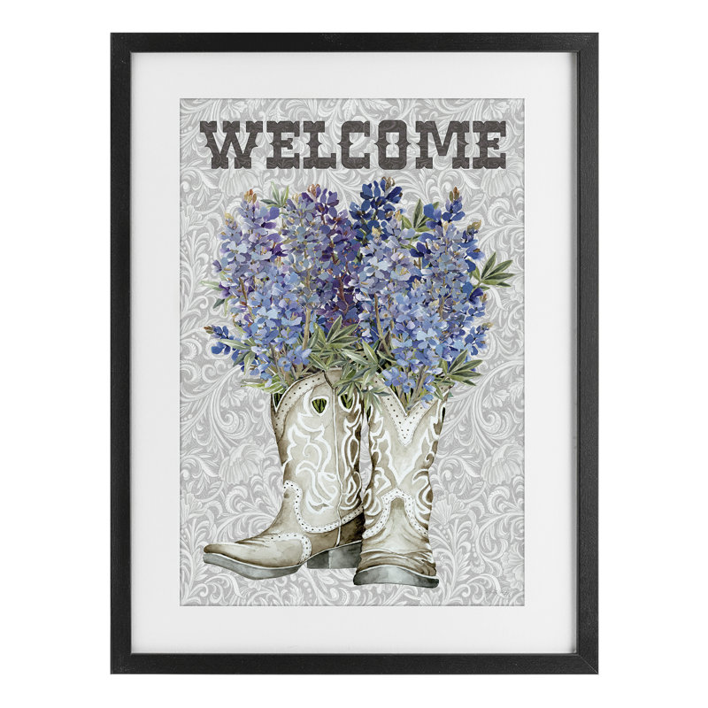 «Welcome Bluebonnet on Paisley», reproduction encadrée sous verre, conception de Cindy Jacobs, H 23 po x l 17 po