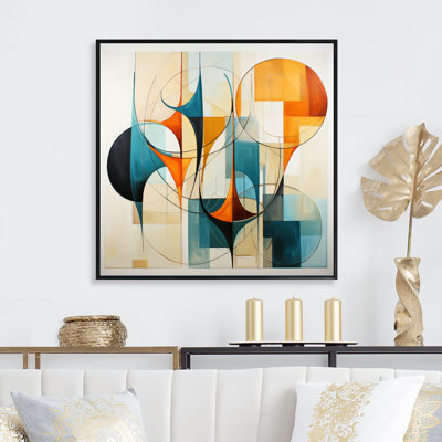 Orange Blue Mid Century Harmony In Geometry I - Abstract Midcentury Wall Art