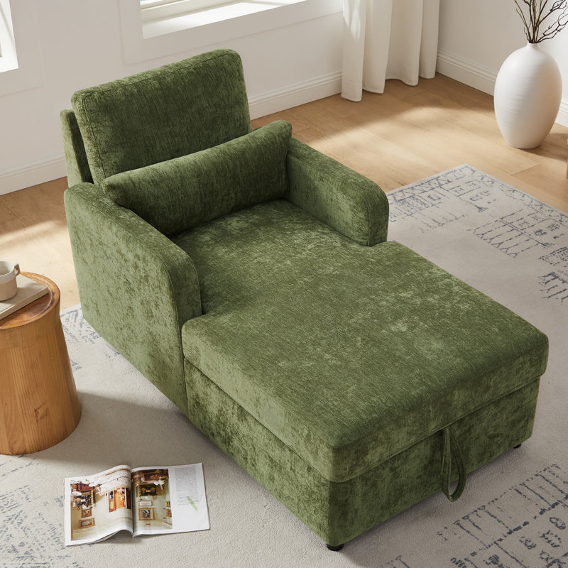Chaise longue rembourrée avec rangement, Vert olive
