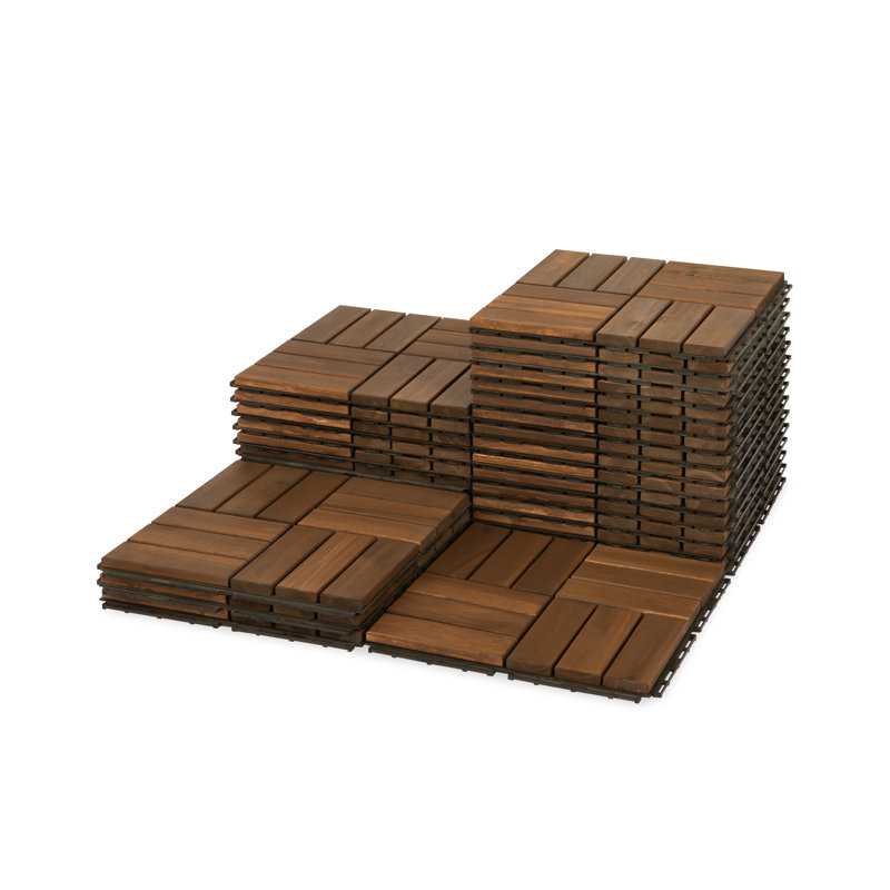 31cm L x 31cm W Solid Wood Interlocking Deck Deck Tile Kit, Dark Yellow