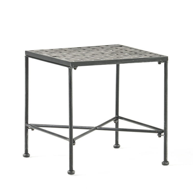 Outdoor Iron End Table With Black Brush Silver Coating, 16.50"D X 16.75"W 16"H, Blends Chairs & Coffee Tables, Assembly Needed Finish, And Required