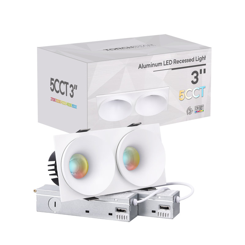 Éclairage encastré 5 pouces à DEL 3 pouces avec boîte en J, luminaire encastré sans plafond 12 W, intensité variable, projecteur Canless, CRI 90, sélection 3000-6500k